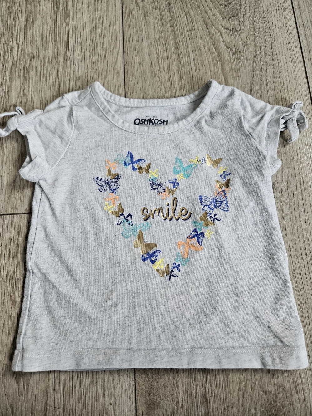OshKosh B'gosh Baby Girls Gray Butterfly Heart Smile Graphic Tee Shirt 6M🩷
